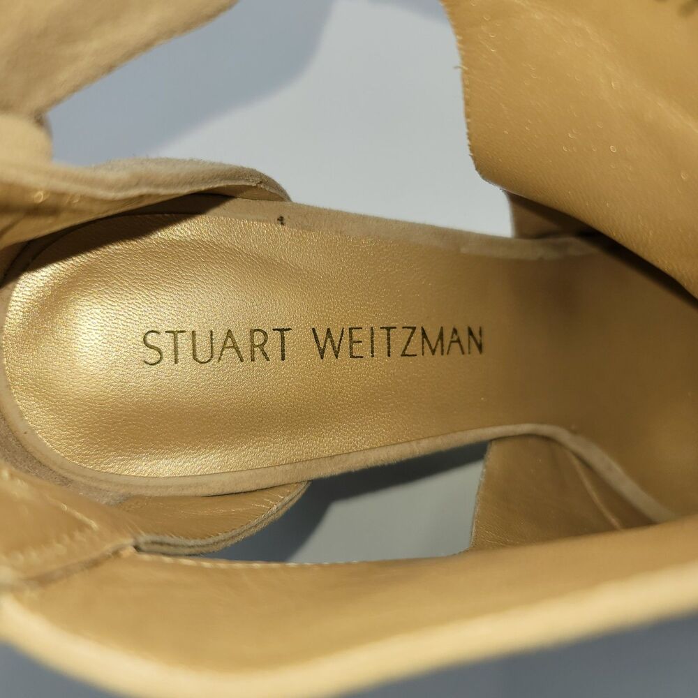 Stuart Weitzman Opendoor Tan Suede Peep Toe Side Cutout Ankle Booties Spain 8.5 - Picture 6 of 9